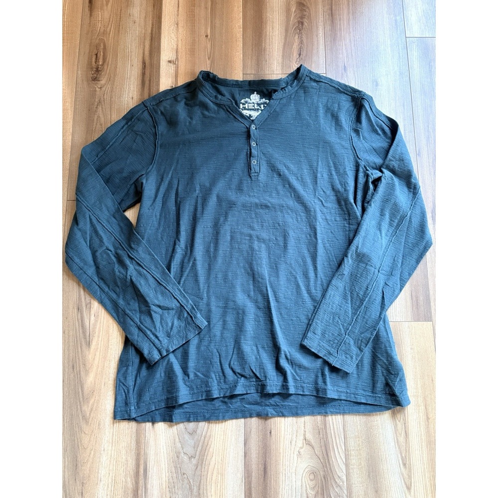 Helix‎ Henley Style Shirt Grunge Men's XL Green Skater Long Sleeve